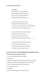 English Worksheet: Funeral blues worksheet