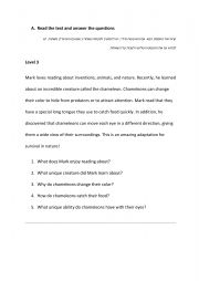 English Worksheet: Reading Level Test