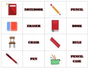 English Worksheet: CLASSROOM OBJECTS MEMMORY GAME