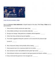 English Worksheet: A day in the life of a mechanic