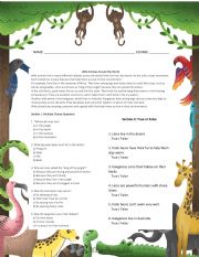 English Worksheet: reading comprehension animals and verb to be 