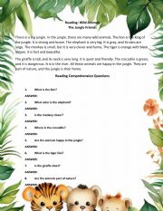 English Worksheet: reading comprehension about animals 