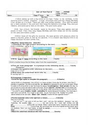 English Worksheet: End term test 2 for seventh formers (tunisian program)