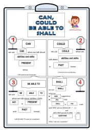 English Worksheet: Can, Could, Be Able to and Shall