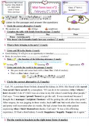 English Worksheet: 1st form mid term test 2