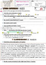 English Worksheet: 1st form mid term test 2