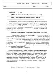English Worksheet: mid term test 2 8th form 