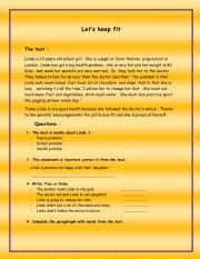 English Worksheet: Let�s keep fit.