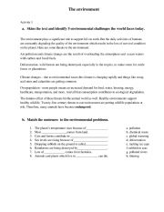 the environment -worksheet