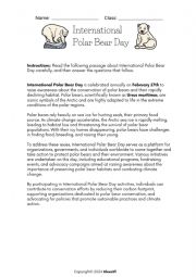 International Polar Bear Day Reading Comprehension