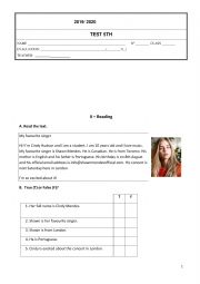 English Worksheet: TEST- 5TH FORM