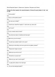 English Worksheet: reported speech