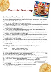 English Worksheet: Pancake Tuesday - Special Days