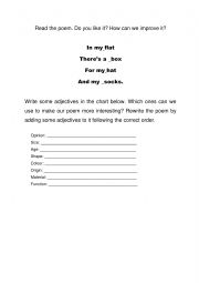 English Worksheet: Adjective Order Poem