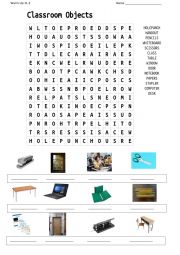 Classroom Objects Wordsearch and Identification