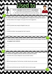 English Worksheet: Used to - affirmative negative and interrogative - with key