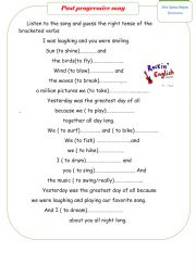 English Worksheet: past progressive song 