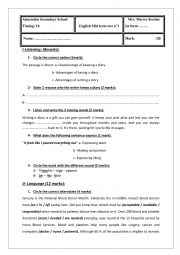 English Worksheet: 1st form mid term exam n2