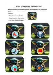 English Worksheet: Sports Baby Yoda can/can�t