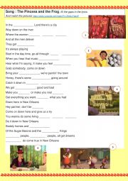 English Worksheet: Song fill the gap: The princess and the frog