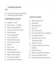 English Worksheet: classroom language