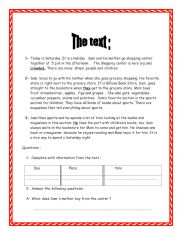English Worksheet: A short reading about market day.