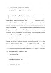 English Worksheet: Color of Nutrition 