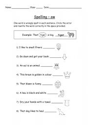 English Worksheet: Spelling - ow (with visual cues) 