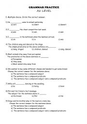 English Worksheet: GRAMMAR PRACTICE FOR A2 LEVEL