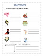 English Worksheet: Describing cartoons - Adjectives