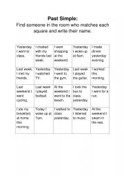 English Worksheet: Past Simple find someone who