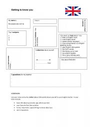 English Worksheet: Getting to know you 
