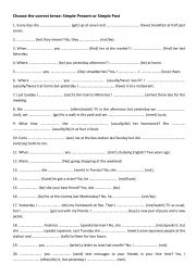 English Worksheet: Present simple or Past Simple