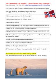 English Worksheet: Life in Norway - oral comprehension 