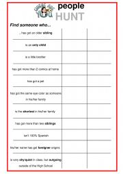 English Worksheet: PEOPLE HUNT