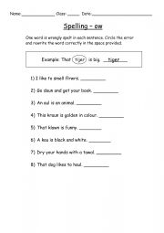 English Worksheet: Spelling - ow (without visual cues)