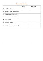 English Worksheet: Find someone who (Present Simple)