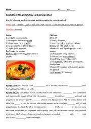 Thai Food: Coconut curry cloze activity.