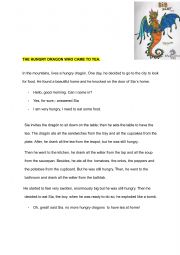 English Worksheet: THE HUNGRY DRAGON WHO CAME TO TEA