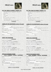 English Worksheet: Hello by Adele