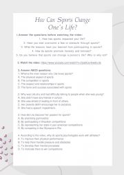 English Worksheet: How can sport change one`s life?