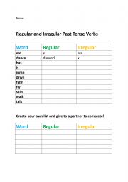 English Worksheet: Irregular and Regular Past Test Verbs