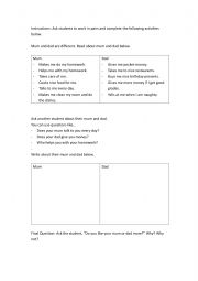 English Worksheet: About mums and dads