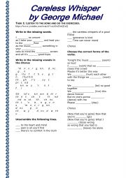 English Worksheet: Careless Whisper - George Michael (3rd Conditional)
