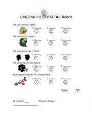 English Worksheet: Origami Rubric
