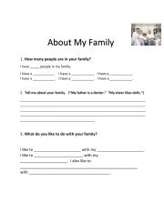 English Worksheet: About My Family Worksheet