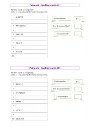 English Worksheet: Pairwork - spelling words