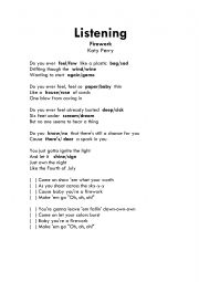 English Worksheet: Firework - Katy Perry (song activity)