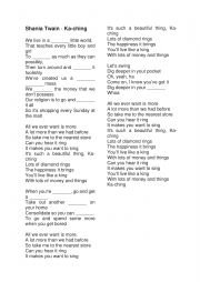 English Worksheet: Shania Train - Ka-Ching 