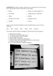 English Worksheet: Speaking about Happiness
